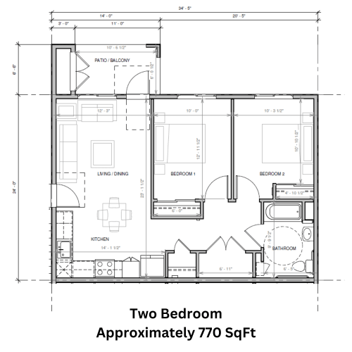 Floor Plan  a floor plan of a two bedroom apartment with a terrace and a balcony