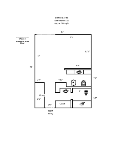 Floor Plan  Ellendale Arms Apartments studio floorplan unit 222