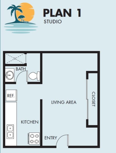 Floor Plan  The Island Apartments studio 1 bathroom floorplan 1