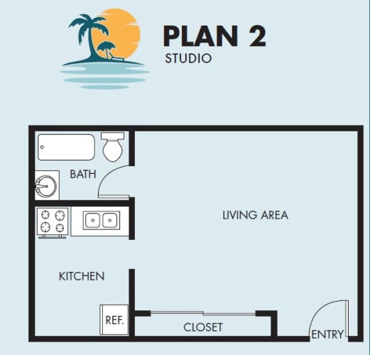 Floor Plan  The Island Apartments studio 1 bathroom floorplan 2
