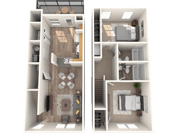 Floor Plan  Bull Run two bedroom two bathroom townhome floorplan