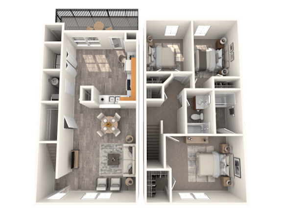 Floor Plan  Country Ranch three bedroom two bathroom townhome floorplan
