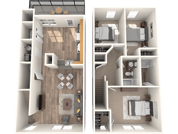 Floor Plan  Bull Run three bedroom two bathroom townhome floorplan