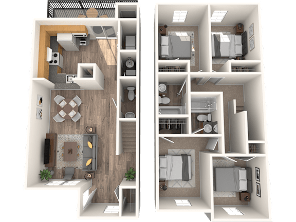 Floor Plan  Bull Run four bedroom two bathroom townhome floorplan