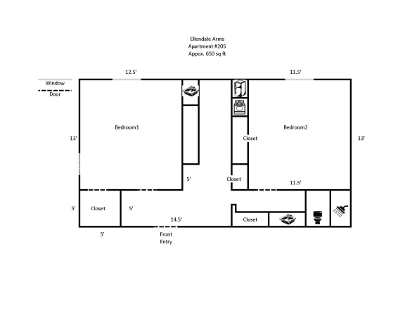 Floor Plan  Ellendale Arms Apartments 2 bedroom floorplan