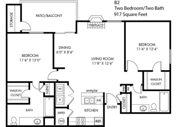 Floor Plan  Trails of Walnut Creek 2 Bedroom 2 Bathroom B-2 Floorplan