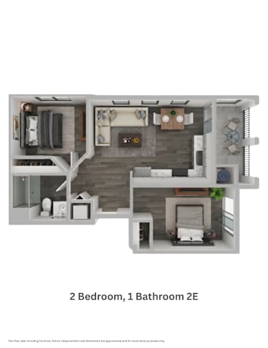 Floor Plan  El Jardin two bedroom one bathroom 2E floor plan
