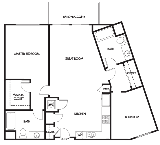 Floor Plan  YOLO East two bedroom two bath floor plan