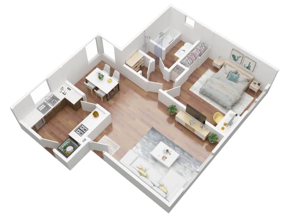 Floor Plan  1 Bedroom Floor plan 3D
