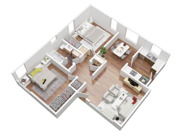 Floor Plan  2 Bed room floorplan 3D