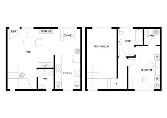 Floor Plan  1 Bedroom Mariposa Townhouse.