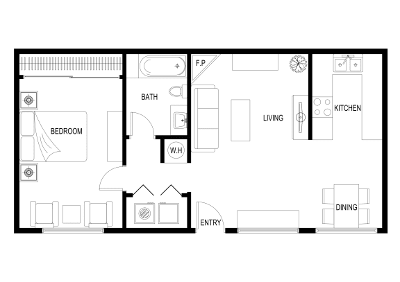 Floor Plan  1 Bedroom Willow Floorplan