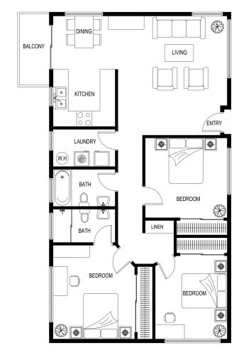 Floor Plan  3 bedroom Oak Floorplan