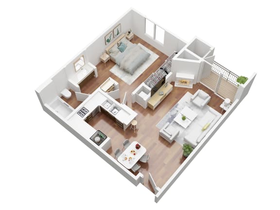 Floor Plan  1 Bedroom floorplan 3D