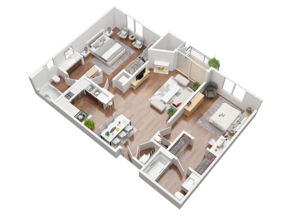 Floor Plan  2 Bedroom floorplan 3D