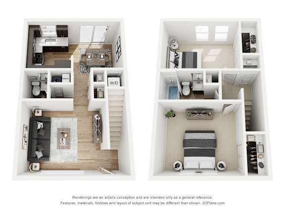 Floor Plan  A floor plan of a two-bedroom apartment with a living room, kitchen, and bathroom.