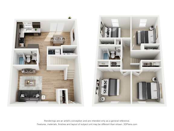 Floor Plan  A floor plan of a two-bedroom apartment with a living room, kitchen, and bathroom.
