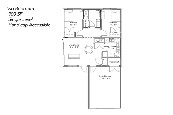 Floor Plan  Two Bedroom - Handicap Accessible