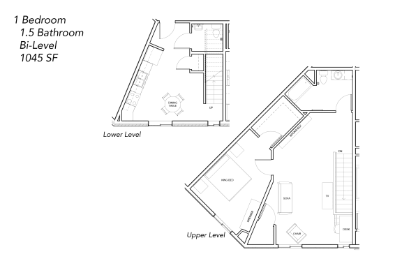 Floor Plan  1 BR, 1.5 BA, Sibley Park