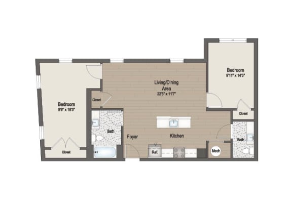 Floor Plan  Image of the 408 Floor Plan | Terraces at Arlington View | Affordable Arlington, VA Apartments
