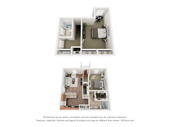Floor Plan  Two images of a floor plan of a small apartment.