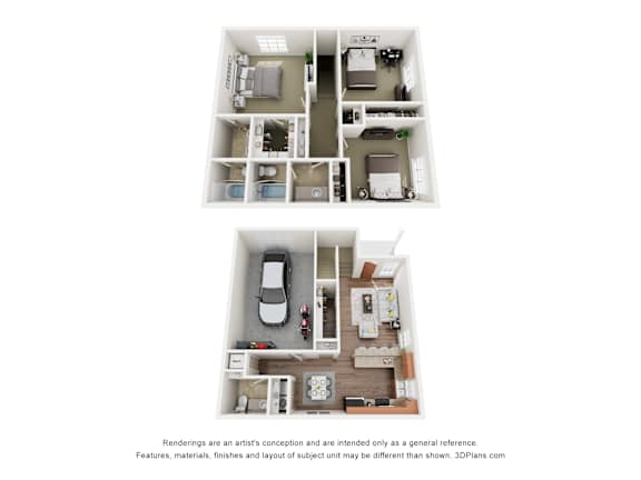 Floor Plan  A floor plan of a small apartment with two bedrooms and a living area.