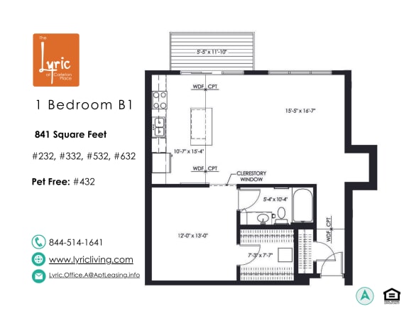 Floor Plan  a floor plan of the 1 bedroom b1