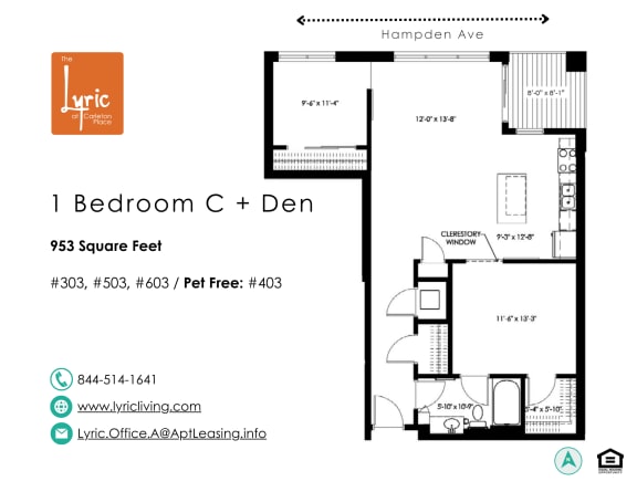 Floor Plan  a floor plan of 1 bedroom c + den