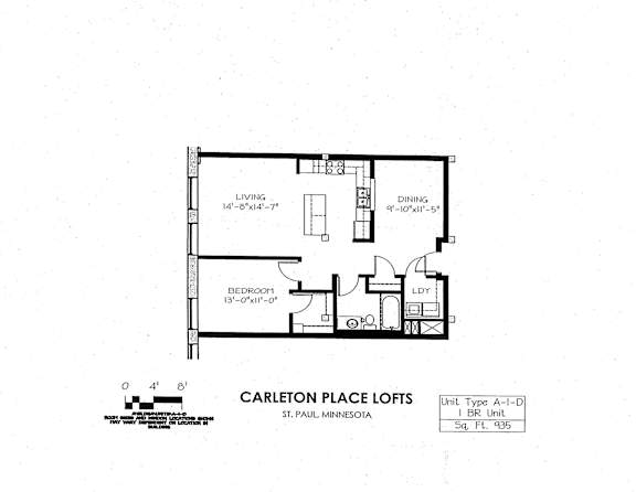 Floor Plan  floor plan of  A Building 1 Bedroom D at Carleton Artist Lofts