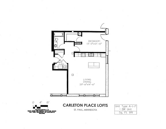 Floor Plan  floor plan of  A Building 1 Bedroom F at Carleton Artist Lofts