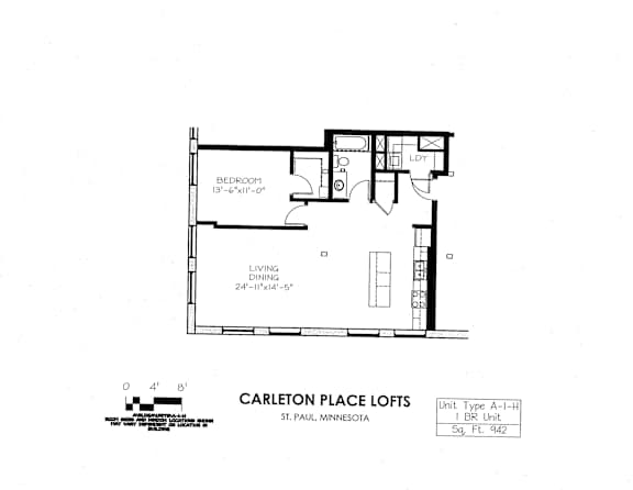 Floor Plan  floor plan of  A Building 1 Bedroom H at Carleton Artist Lofts