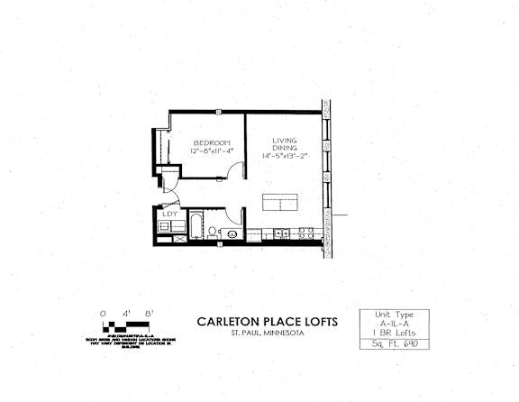 Floor Plan  floor plan of  A Building 1 Bedroom LA at Carleton Artist Lofts