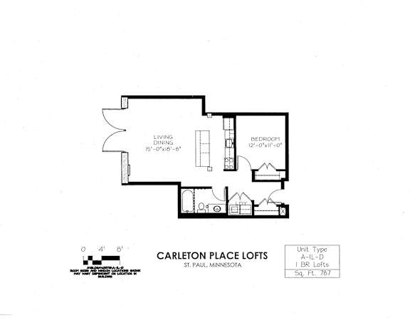 Floor Plan  floor plan of  A Building 1 Bedroom LD at Carleton Artist Lofts