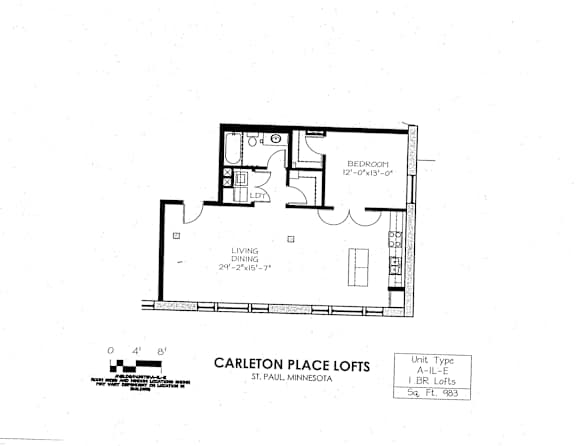 Floor Plan  floor plan of  A Building 1 Bedroom LE at Carleton Artist Lofts