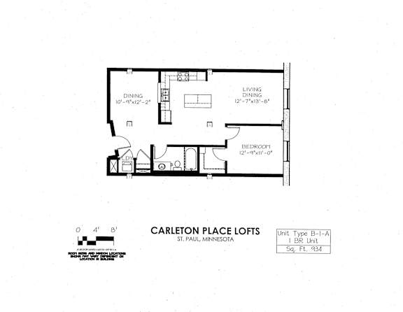 Floor Plan  floor plan of  B Building 1 Bedroom A at Carleton Artist Lofts