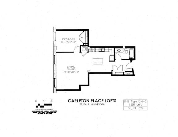 Floor Plan  floor plan of  B Building 1 Bedroom C at Carleton Artist Lofts