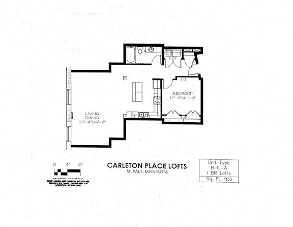 Floor Plan  floor plan of  B Building 1 Bedroom LA at Carleton Artist Lofts