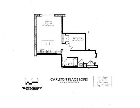 Floor Plan  floor plan of  B Building 1 Bedroom LB at Carleton Artist Lofts