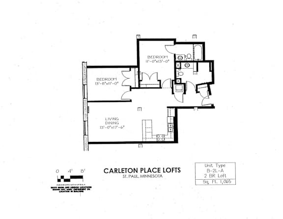 Floor Plan  floor plan of  B Building 2 Bedroom LA at Carleton Artist Lofts