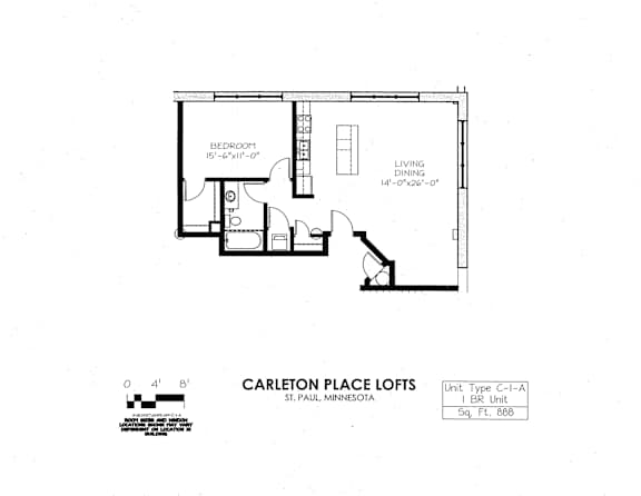 Floor Plan  floor plan of C Building 1 Bedroom A at Carleton Artist Lofts