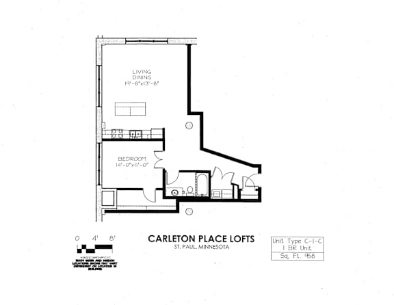Floor Plan  floor plan of C Building 1 Bedroom C at Carleton Artist Lofts