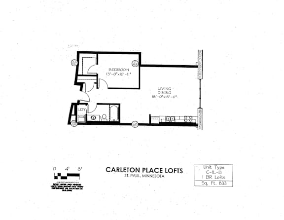 Floor Plan  floor plan of C Building 1 Bedroom LB at Carleton Artist Lofts