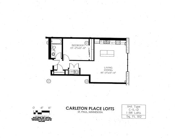 Floor Plan  floor plan of C Building 1 Bedroom LD at Carleton Artist Lofts
