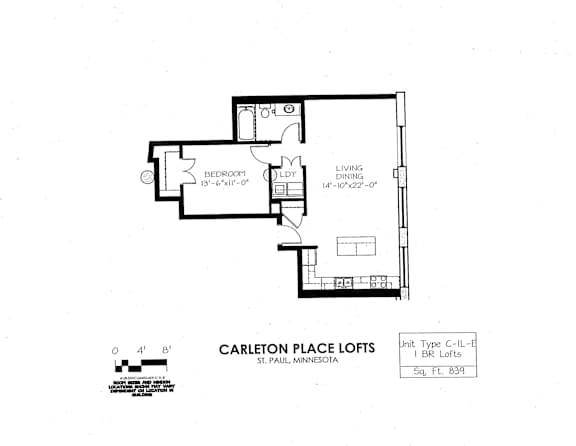 Floor Plan  floor plan of C Building 1 Bedroom LE at Carleton Artist Lofts