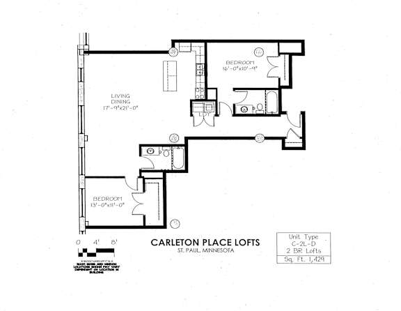 Floor Plan  floor plan of C Building 2 Bedroom LD at Carleton Artist Lofts