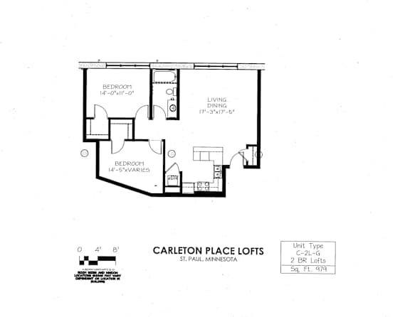 Floor Plan  floor plan of C Building 2 Bedroom LG at Carleton Artist Lofts