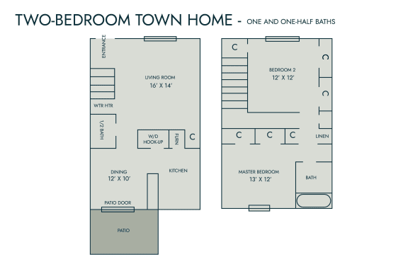 Floor Plan  Two bedroom town home at Somerset Apartments, Marion, 46952