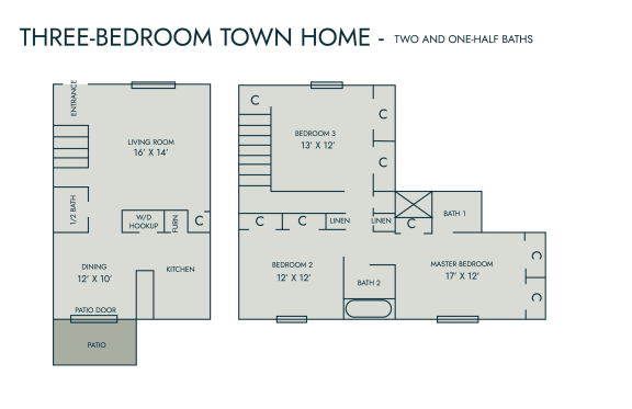 Floor Plan  Three bedroom town home at Somerset Apartments, Marion