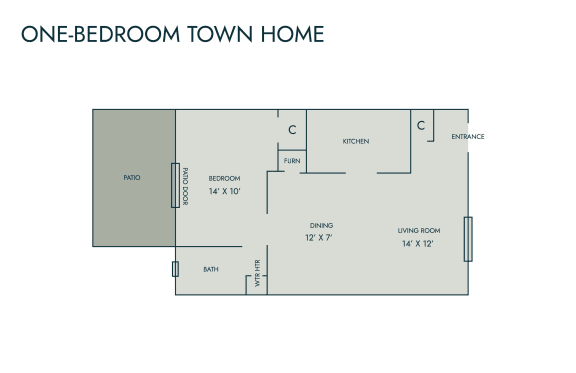 Floor Plan  One bedroom townhome at Somerset Apartments, Marion, IN, 46952