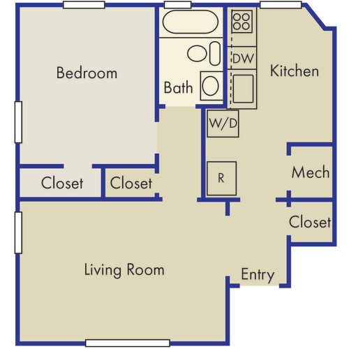 Floor Plan  a floor plan of a room with a kitchen and a living room
